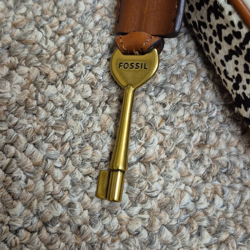 Fossil Memoir Novella Turn Lock Flap Brown & Cream Leather Crossbody Bag/Purse - Picture 13 of 15